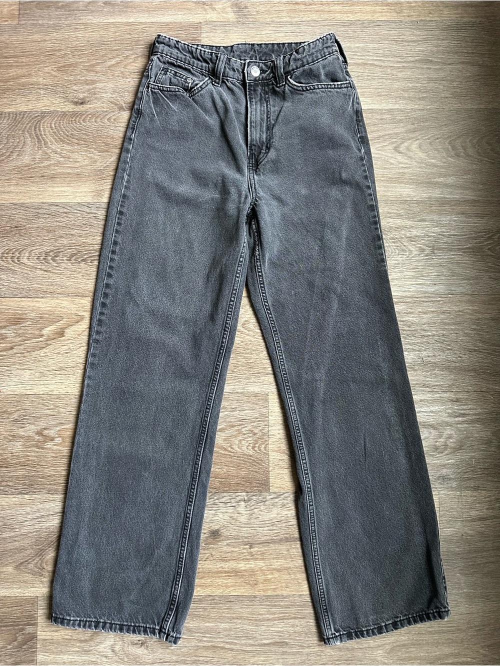 &Denim by H&M Women’s Grey Baggy Wide Leg Jeans Size 4 High Rise Washed Charcoal